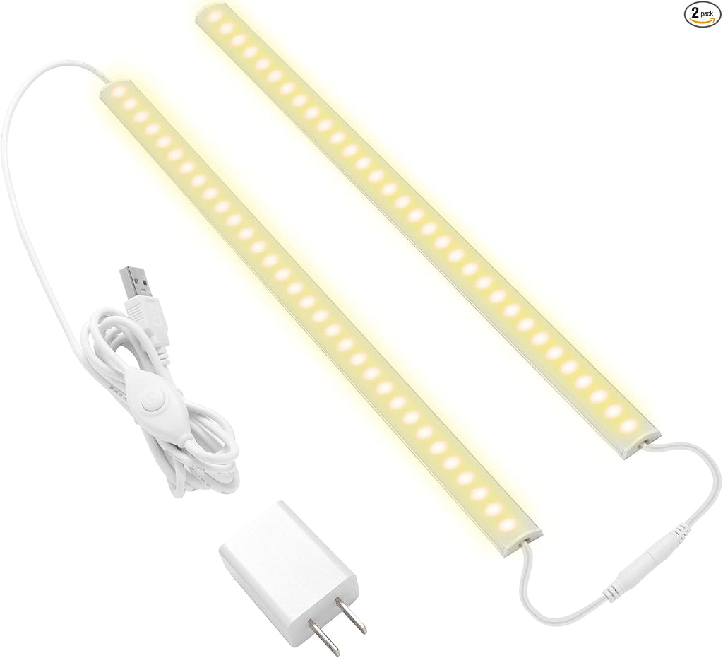 JUSJUBR Under Cabinet Lighting, 2pcs 12" 3000K Dimmable LED Closet Light, USB Pl - Image 1
