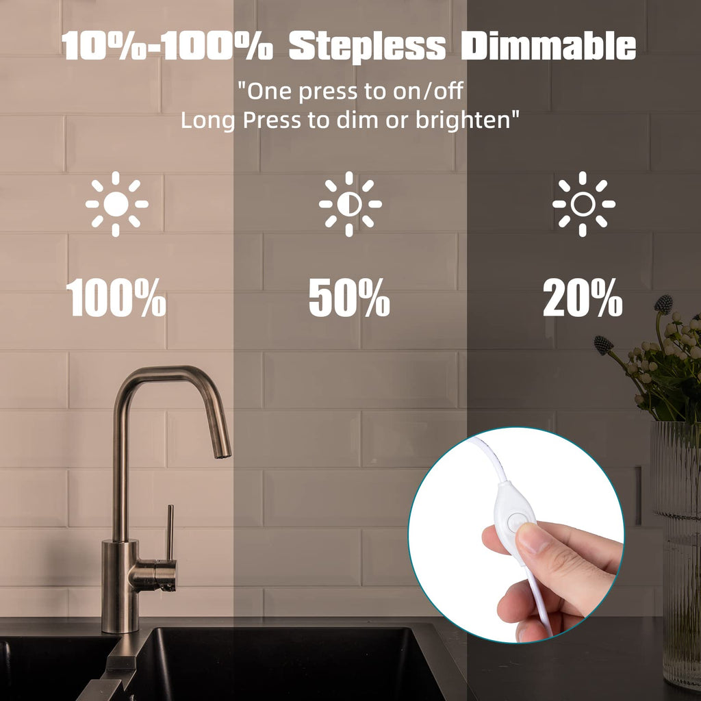 Under Cabinet Lights, 12 Inch Dimmable LED Under Cabinet Lighting, Natural White 4000K, Slim Under-Counter Light Fixtures with Memory Function, Under Counter Lights for Kitchen, Desk Light Bar