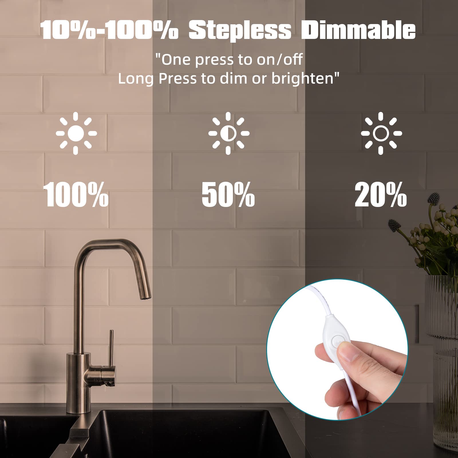 Under Cabinet Lights, 12 Inch Dimmable LED Under Cabinet Lighting, Natural White 4000K, Slim Under-Counter Light Fixtures with Memory Function, Under Counter Lights for Kitchen, Desk Light Bar