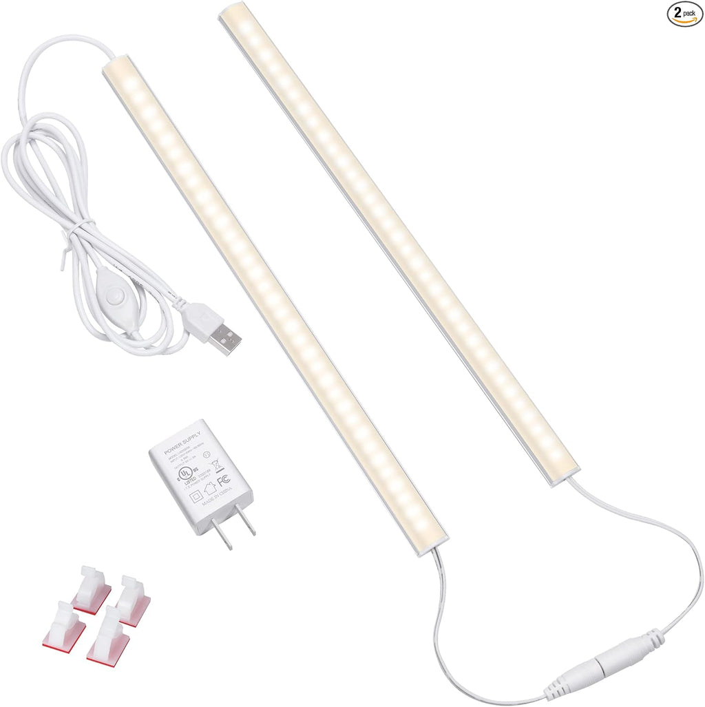 LED Under Cabinet Lighting, 2pcs x 12 Inch Dimmable, USB Plug-in Under Counter L - Image 1