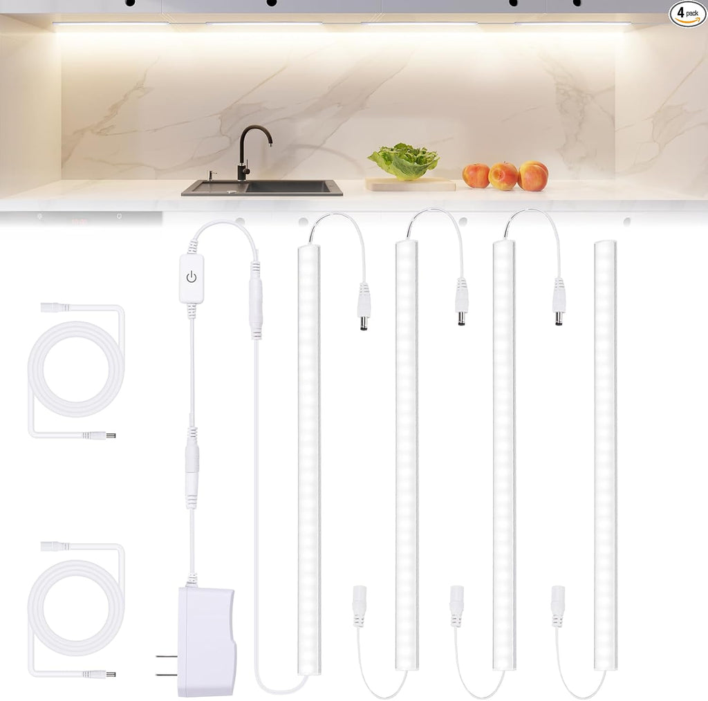 JUSJUBR Under Cabinet Lights Plug-in, 4 Pack x 12inch LED Under Cabinet Lighting - Image 1