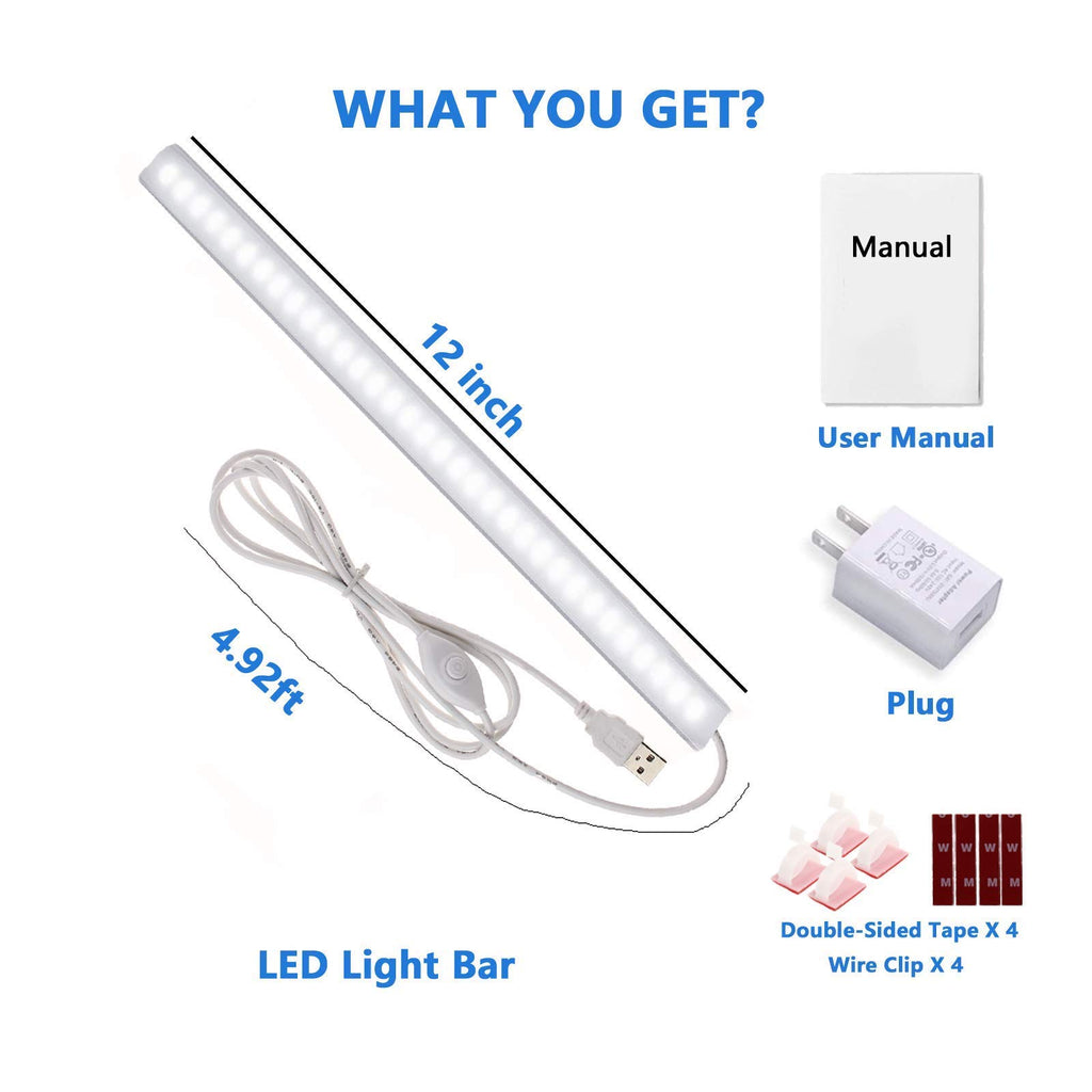 Under Cabinet Lights, 12 Inch Dimmable LED Under Cabinet Lighting, Natural White 4000K, Slim Under-Counter Light Fixtures with Memory Function, Under Counter Lights for Kitchen, Desk Light Bar