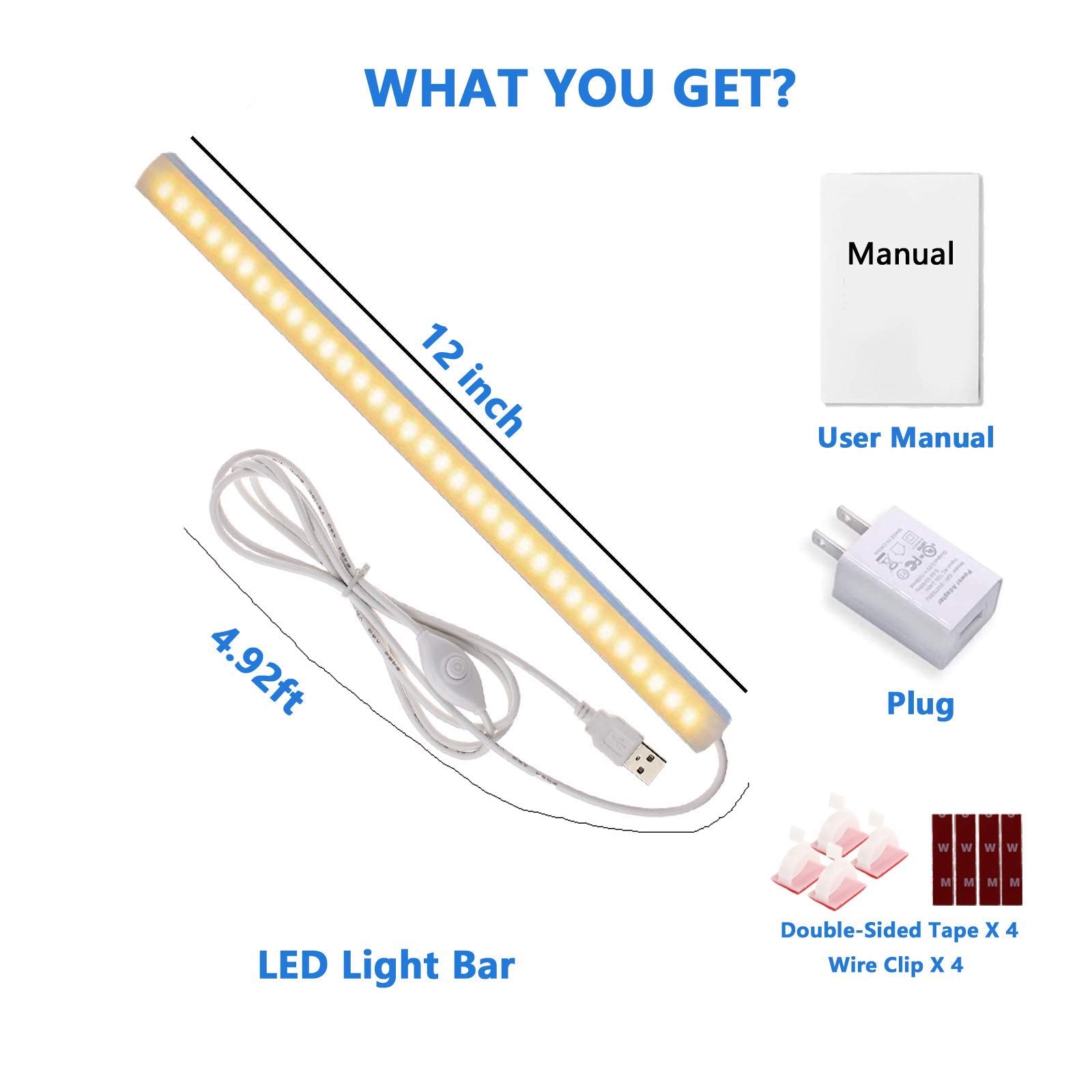Under Cabinet Lights, 12 Inch Dimmable LED Under Cabinet Lighting, Natural White 4000K, Slim Under-Counter Light Fixtures with Memory Function, Under Counter Lights for Kitchen, Desk Light Bar