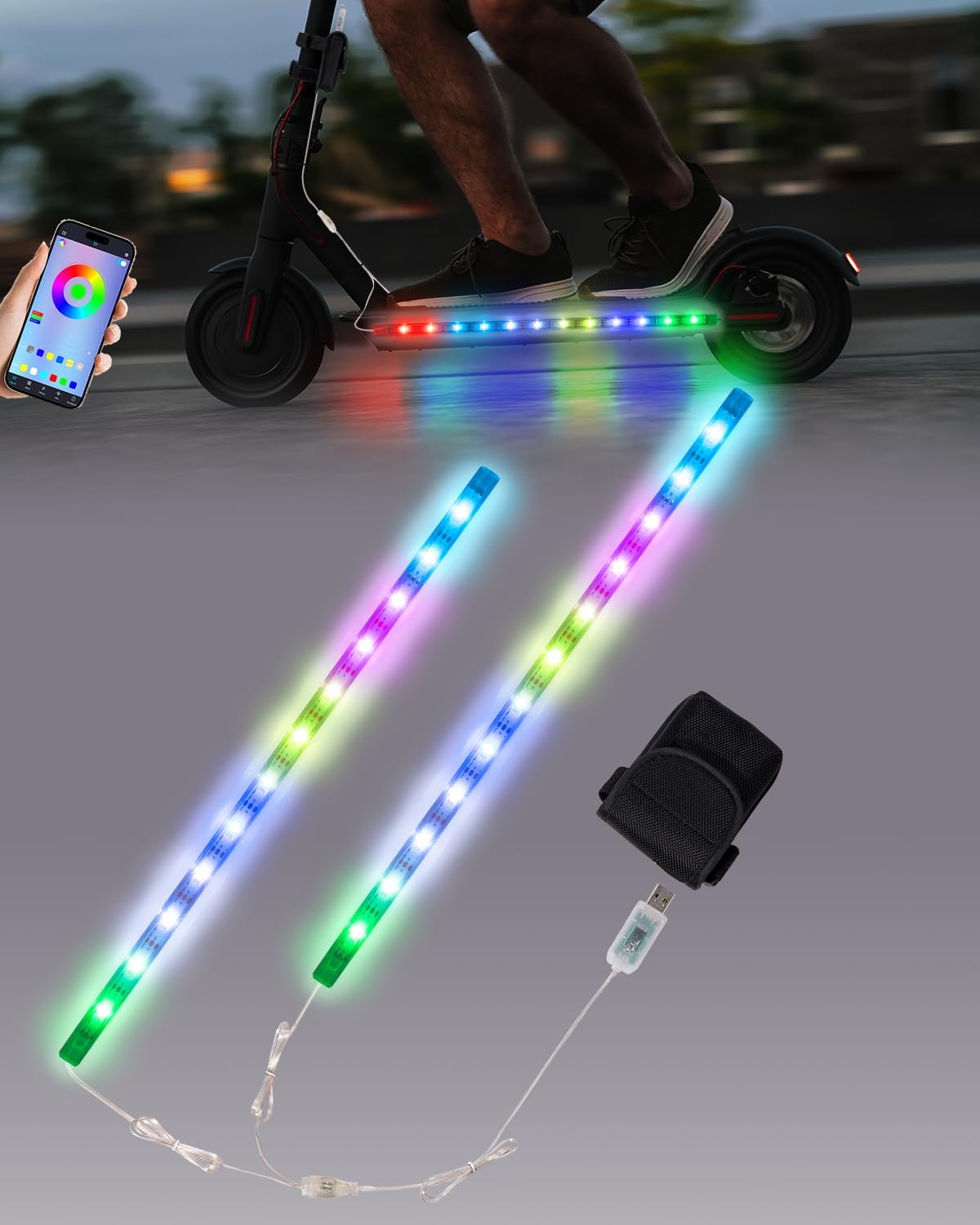 JUSJUBR LED Lights for Scooter, Multiple Colors and Lighting Modes, App Control, - Image 1