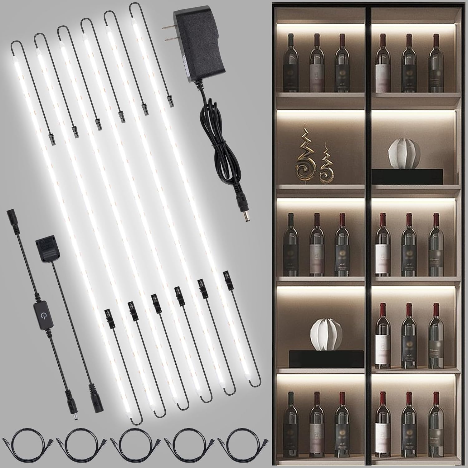JUSJUBR LED Lights for Shelves, 6 PCS 20 Inch Dimmable Flexible COB LED Strip Li - Image 1