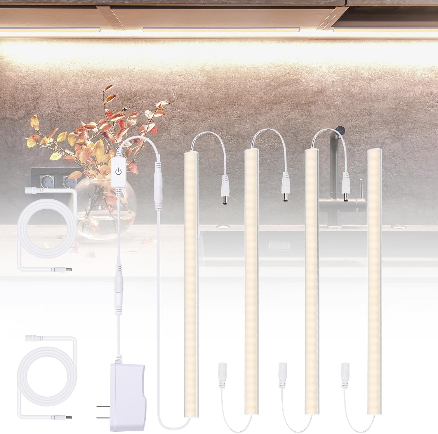 Under Cabinet LED Lights, Dimmable Under Cabinet Lighting, 4 Pack LED Lights for - Image 1