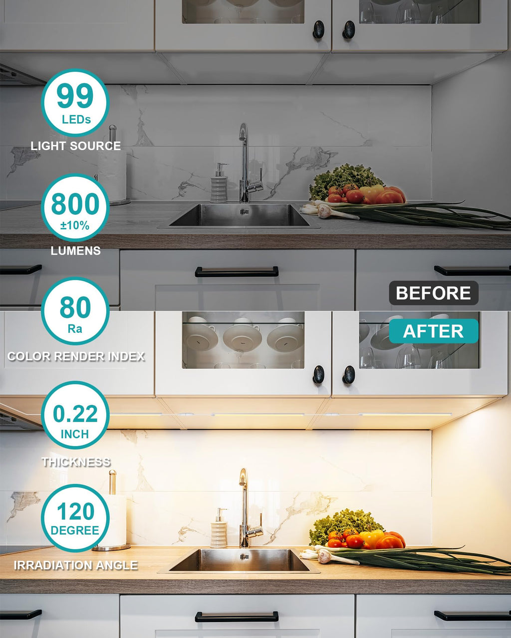Under Cabinet Lights, 12 Inch Dimmable LED Under Cabinet Lighting, Natural White 4000K, Slim Under-Counter Light Fixtures with Memory Function, Under Counter Lights for Kitchen, Desk Light Bar