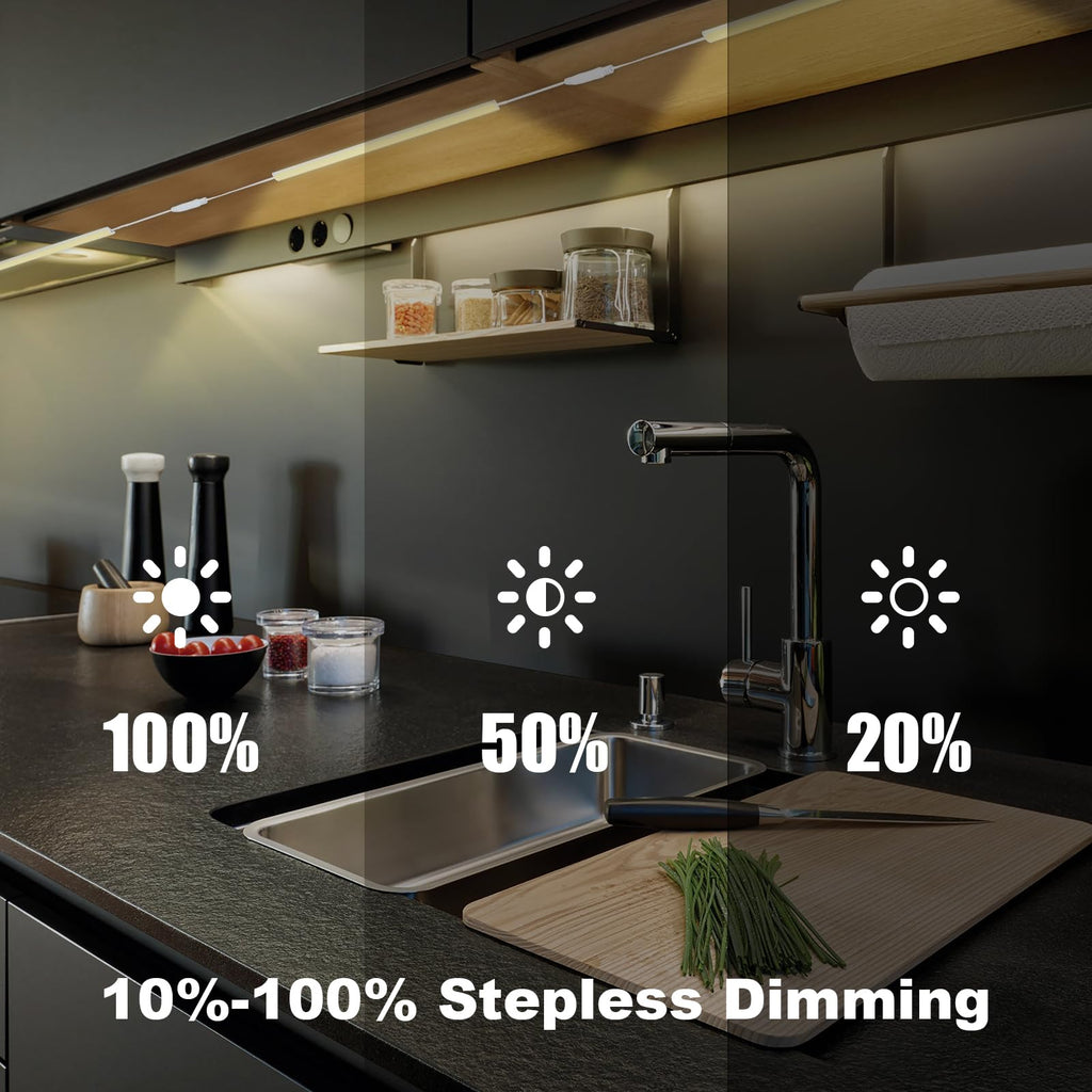 Under Cabinet Lights, 12 Inch Dimmable LED Under Cabinet Lighting, Natural White 4000K, Slim Under-Counter Light Fixtures with Memory Function, Under Counter Lights for Kitchen, Desk Light Bar