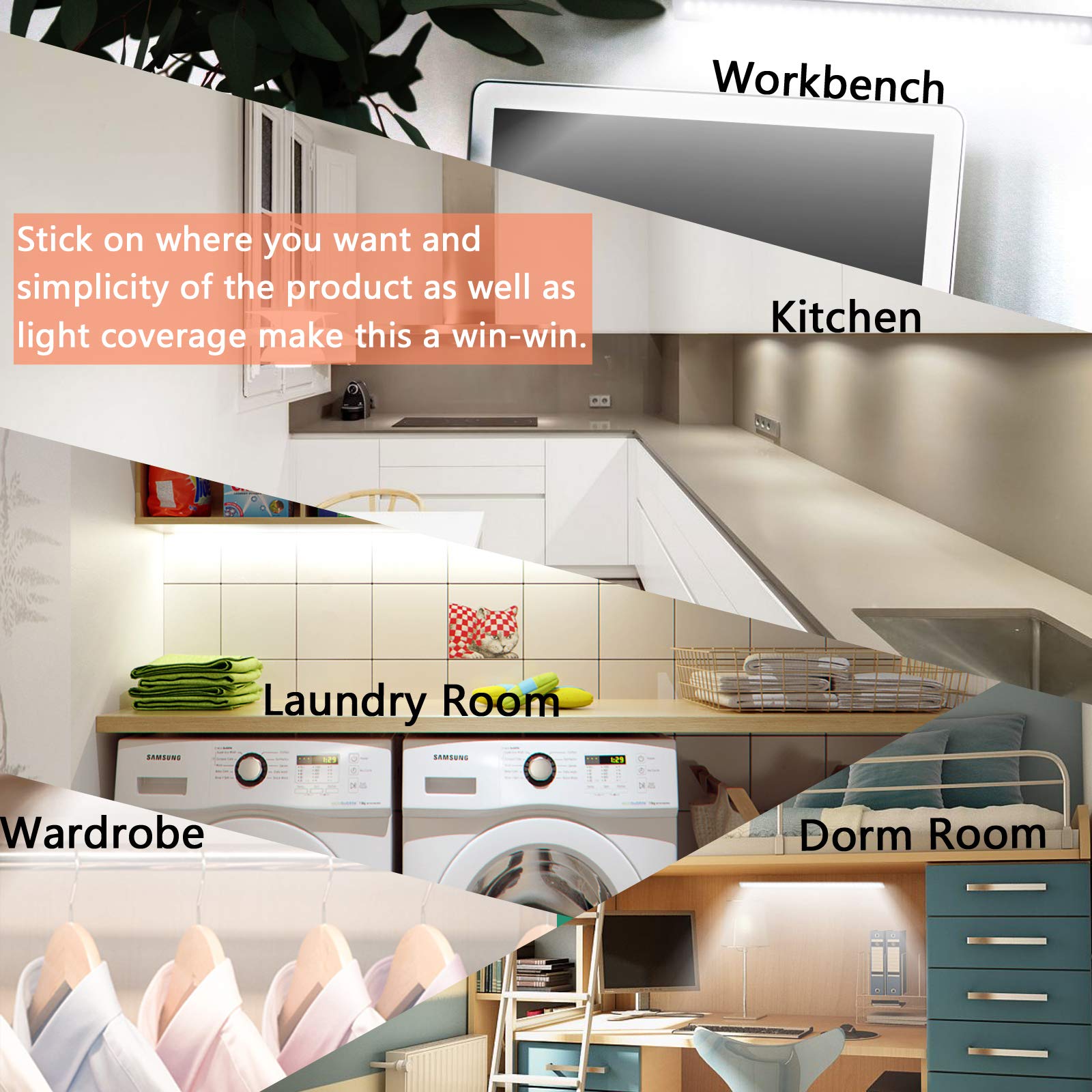 Under Cabinet Lights, 12 Inch Dimmable LED Under Cabinet Lighting, Natural White 4000K, Slim Under-Counter Light Fixtures with Memory Function, Under Counter Lights for Kitchen, Desk Light Bar