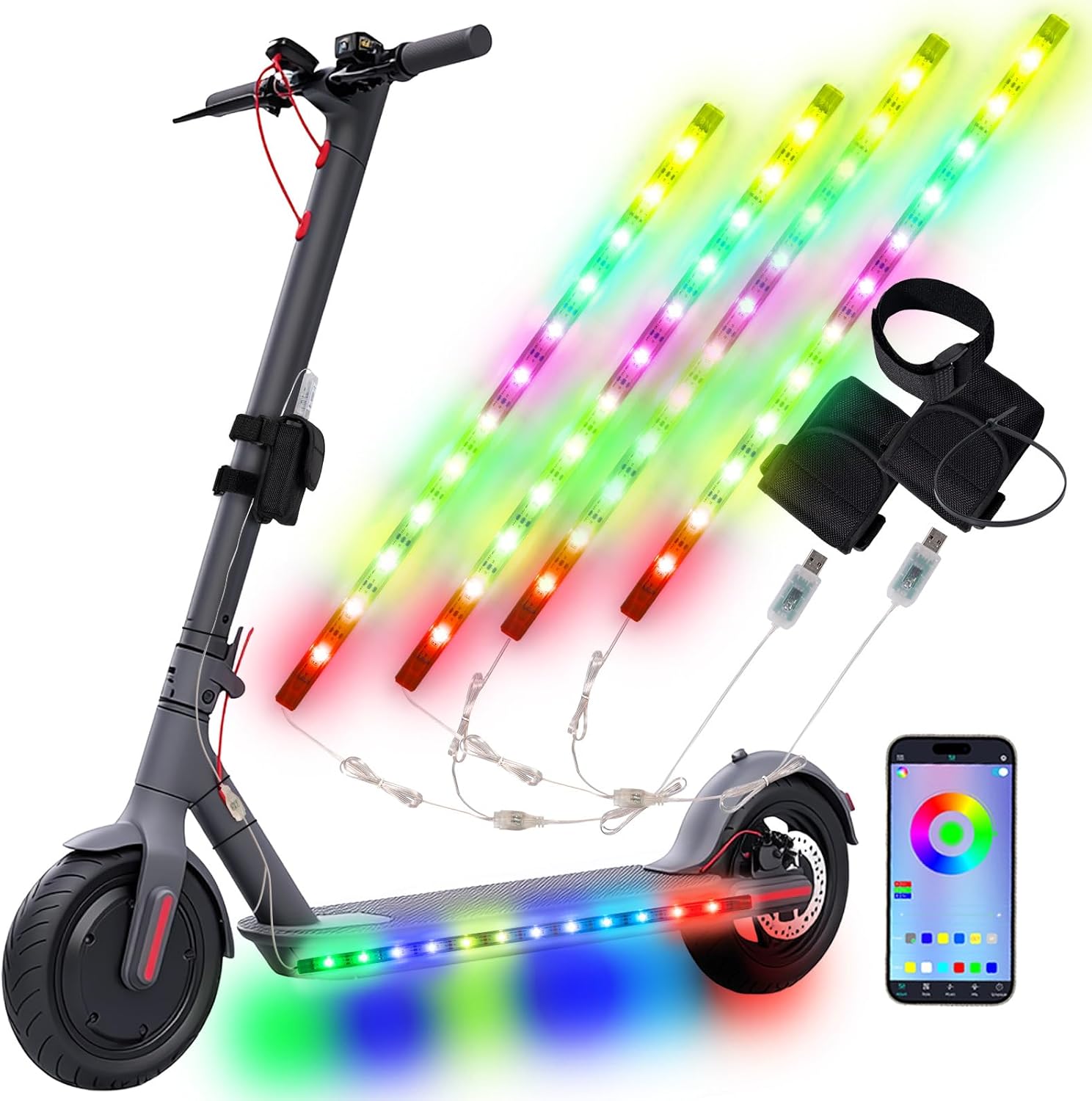 JUSJUBR 2PCS Scooter Lights, Multiple Colors and Lighting Modes, App Control, Co - Image 1