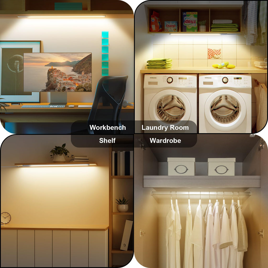 Under Cabinet Lights, 12 Inch Dimmable LED Under Cabinet Lighting, Natural White 4000K, Slim Under-Counter Light Fixtures with Memory Function, Under Counter Lights for Kitchen, Desk Light Bar