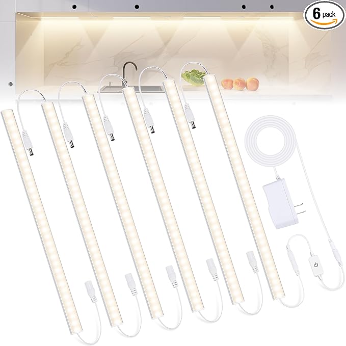 6PCS x 12 inch Under Cabinet LED Lights 4500K, Dimmable Under Counter Lights for Kitchen, Led Under 