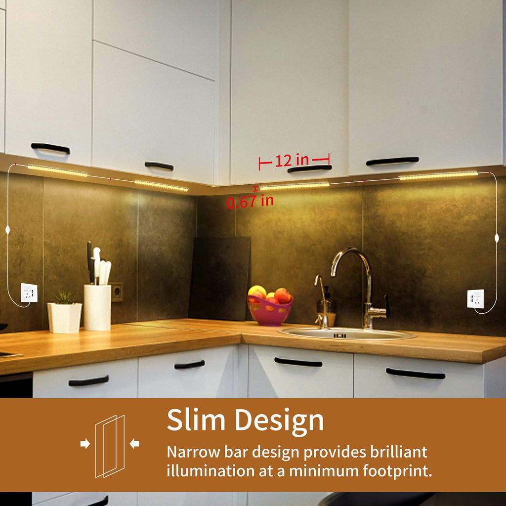 Under Cabinet Lights, 12 Inch Dimmable LED Under Cabinet Lighting, Natural White 4000K, Slim Under-Counter Light Fixtures with Memory Function, Under Counter Lights for Kitchen, Desk Light Bar