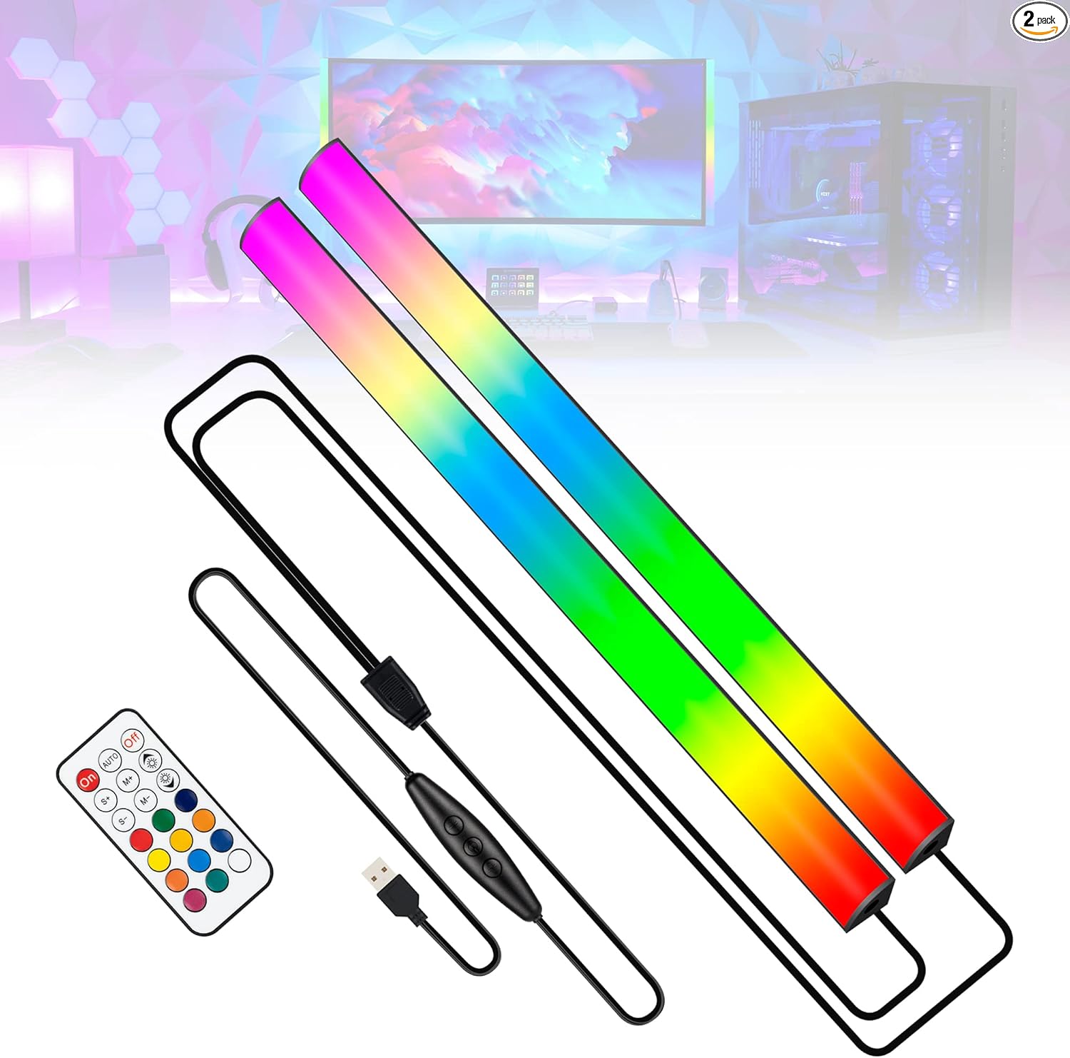 JUSJUBR 2PC RGB Under Monitor Light, Gaming Light with 353 Color Modes, LED Desk - Image 1