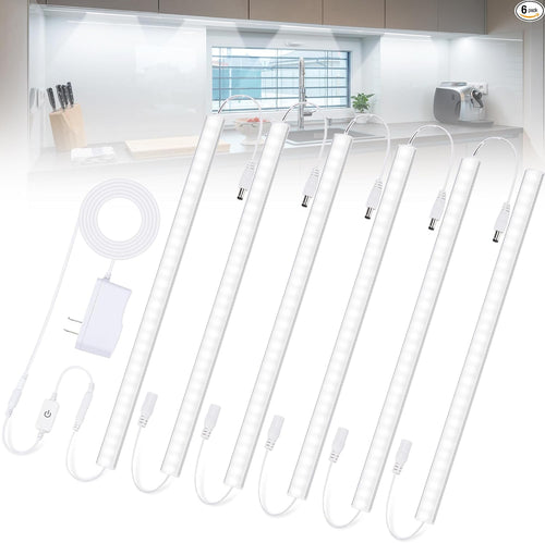 6PCS x 12 Inch Under Cabinet Lights Plug-in, Dimmable LED Under Cabinet Lighting - Image 1