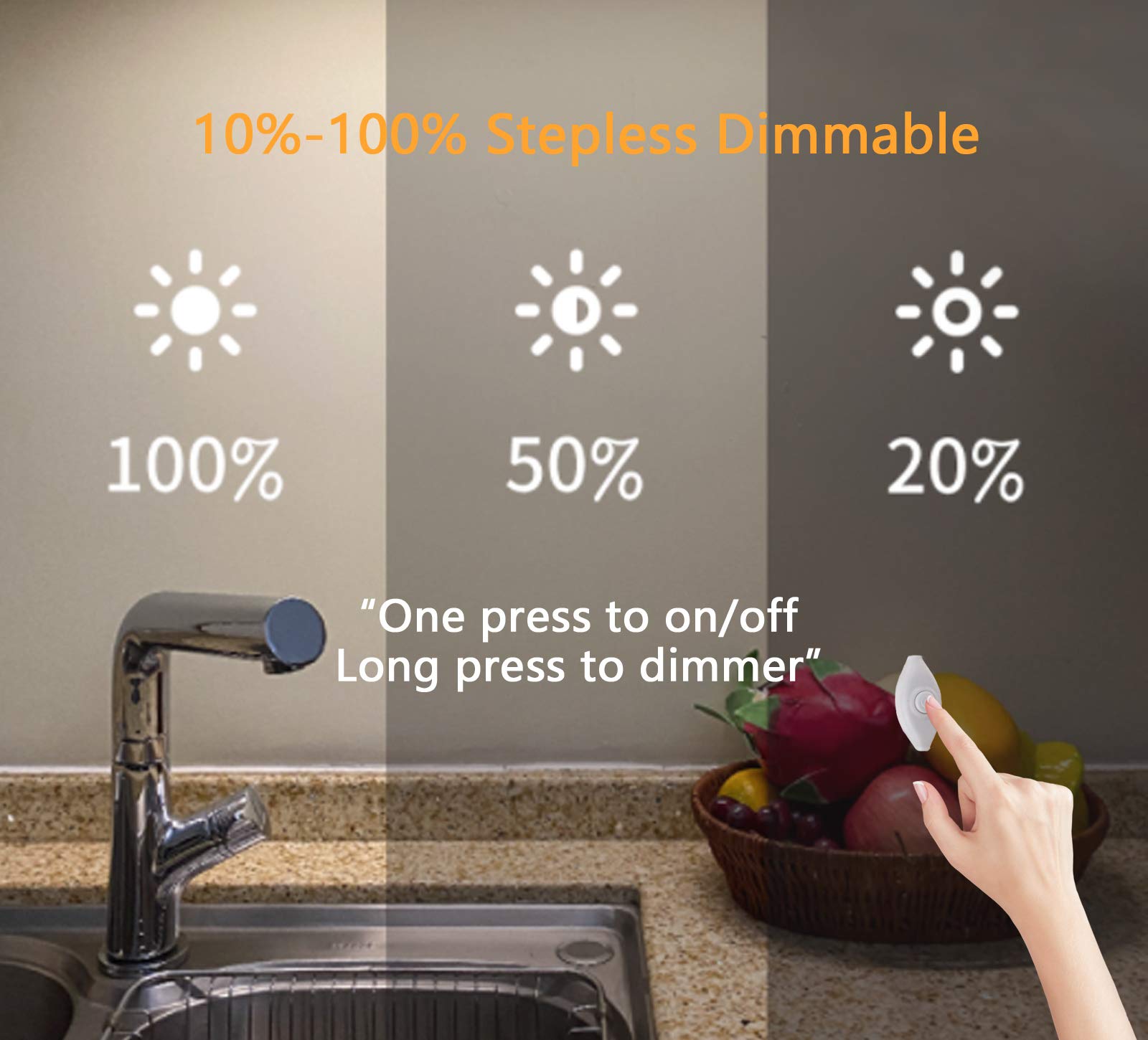 Under Cabinet Lights, 12 Inch Dimmable LED Under Cabinet Lighting, Natural White 4000K, Slim Under-Counter Light Fixtures with Memory Function, Under Counter Lights for Kitchen, Desk Light Bar