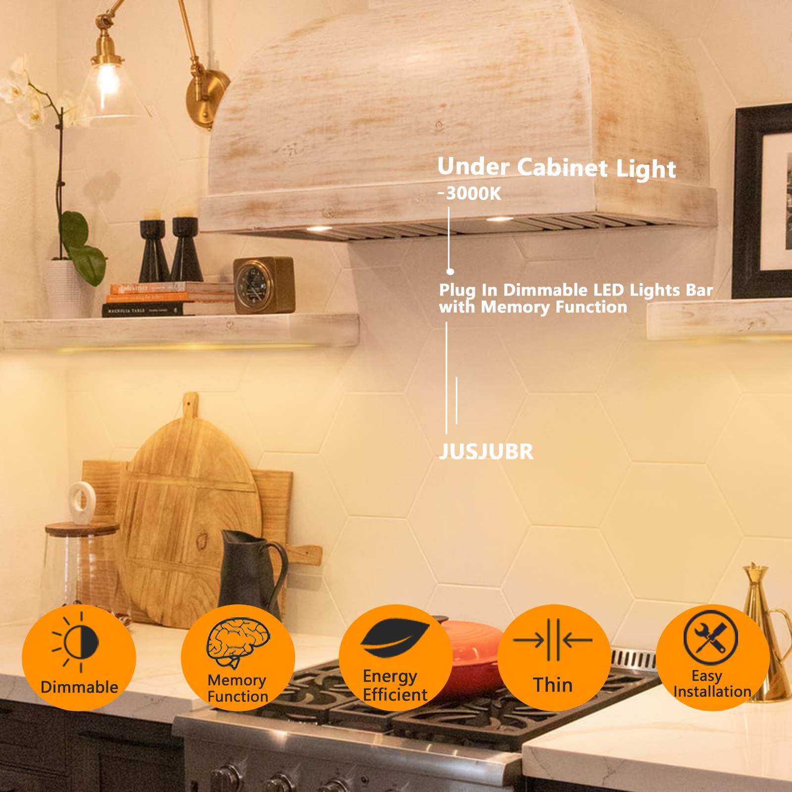 Under Cabinet Lights, 12 Inch Dimmable LED Under Cabinet Lighting, Natural White 4000K, Slim Under-Counter Light Fixtures with Memory Function, Under Counter Lights for Kitchen, Desk Light Bar