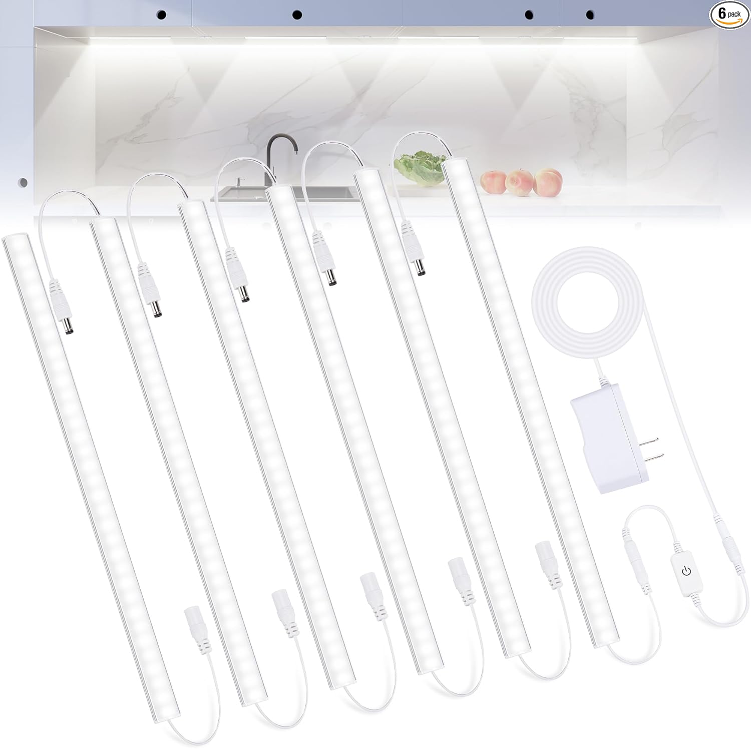 6PCS x 12 inch LED Under Cabinet Lighting 6500K, Dimmable Under Counter Lights f - Image 1