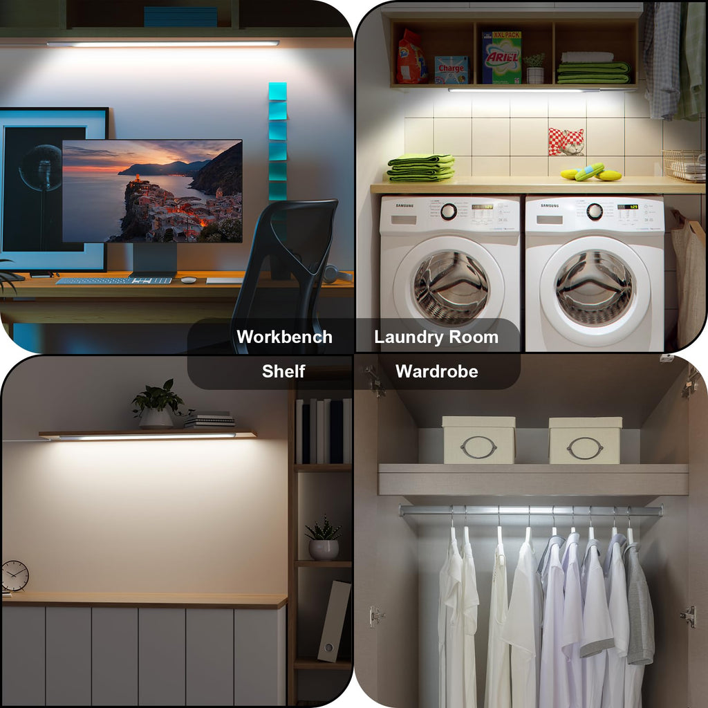 Under Cabinet Lights, 12 Inch Dimmable LED Under Cabinet Lighting, Natural White 4000K, Slim Under-Counter Light Fixtures with Memory Function, Under Counter Lights for Kitchen, Desk Light Bar