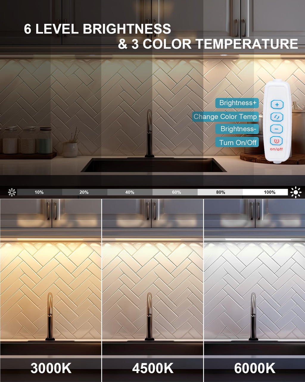 Under Cabinet Lights, 12 Inch Dimmable LED Under Cabinet Lighting, Natural White 4000K, Slim Under-Counter Light Fixtures with Memory Function, Under Counter Lights for Kitchen, Desk Light Bar