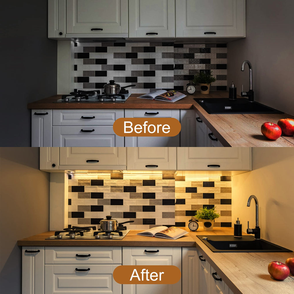 3PCS x 12inch Under-Counter Light Fixtures, LED Cabinet Lights with Memory Function, Warm White 3000K Desk Lighting, Slim Under Cupboard Lighting for Kitchen, Desk, Shelf