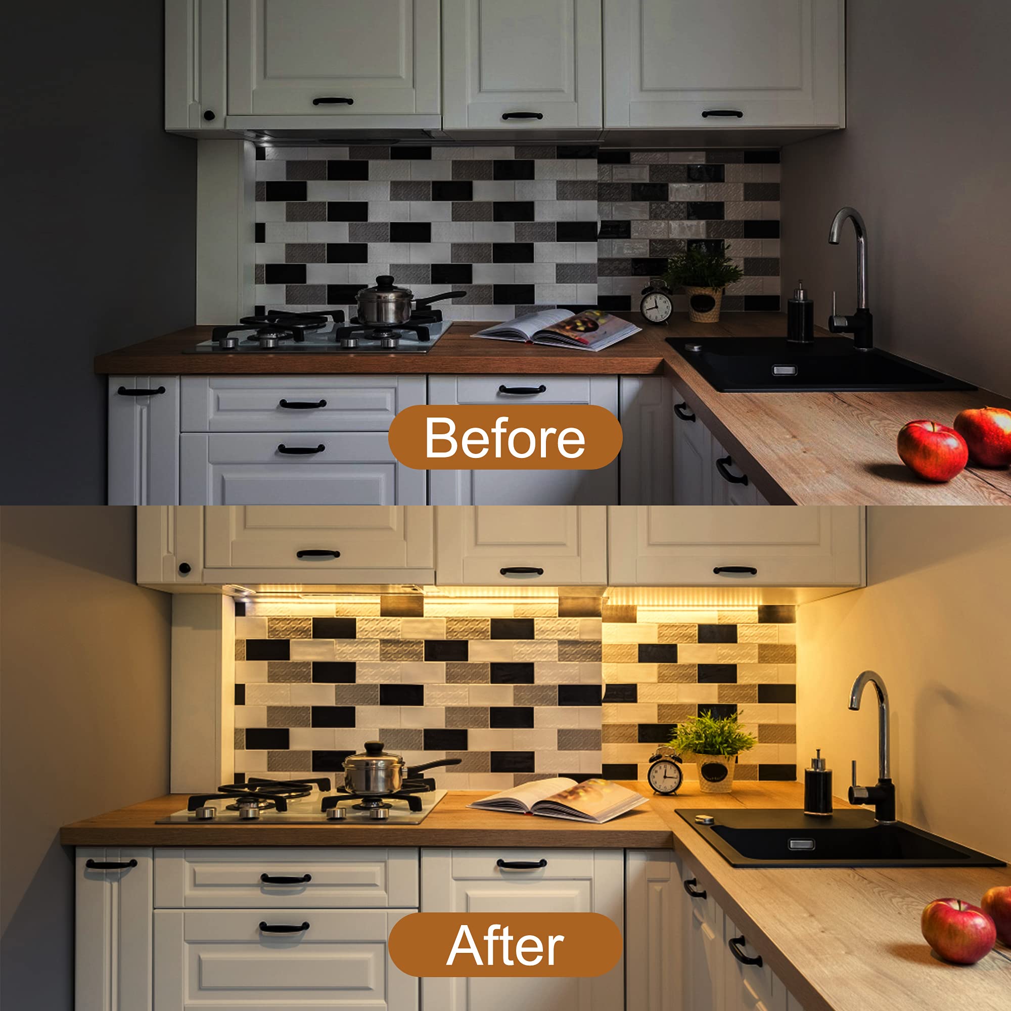 3PCS x 12inch Under-Counter Light Fixtures, LED Cabinet Lights with Memory Function, Warm White 3000K Desk Lighting, Slim Under Cupboard Lighting for Kitchen, Desk, Shelf